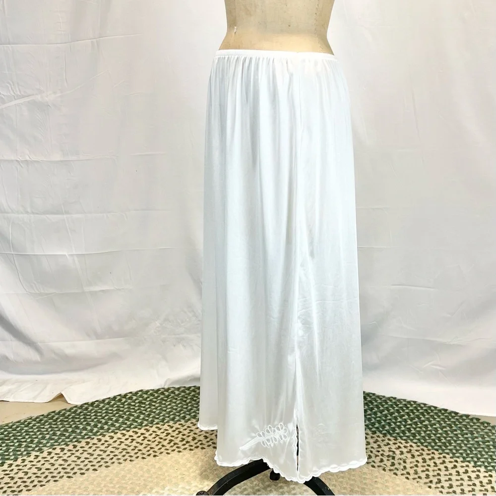VINTAGE nylon silky dress slip full length maxi embroidered floral elastic waist - Picture 5 of 14